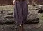 Mid Waist Plain Frayed Cropped Baggy Ramie Pants