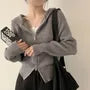 Plain Ribbed Zip-Up Knit Hoodie