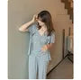 [XL-4XL] Pajama Set: V-Neck Polka Dot Camisole Top + Short-Sleeve Top + Pants