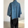 Drop-Shoulder Grommet Washed Pocket Front Denim Single-Breasted Jacket