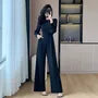 Long Sleeve Round Neck Two Tone Wide Leg Jumpsuit