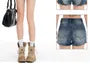 Low Rise Washed Button Fly Denim Hot Pants