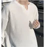 Long-Sleeve Notch Neck Plain Ribbed T-Shirt