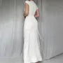 Short-Sleeve Asymmetrical Neck Plain Knot Ruched Slit Maxi Sheath Dress