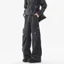 Drawstring Waist Plain Corduroy Wide Leg Cargo Pants