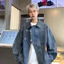 Collar Washed Denim Hook and Eye Jacket
