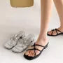 Low Heel Strappy Knot Faux Leather Slide Sandals