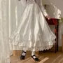 Elastic Waist Plain Bow Tiered Lace Trim Midi A-Line Skirt