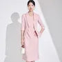 Elbow-Sleeve Peak Lapel Single-Button Blazer / Sleeveless Crew Neck Sheath Dress / Suit Pants