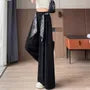 Set: High Waist Plain Wide Leg Pants + Scarf