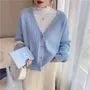 V-Neck Plain Pointelle Knit Cardigan