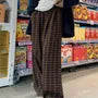 Drawstring Waist Plaid Wide Leg Pants