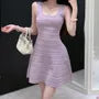 Sleeveless Square Neck Plain Knit Mini A-Line Dress