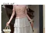 High Waist Lace Panel Tiered Midi A-Line Skirt