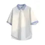 Mock Two-Piece Elbow-Sleeve Striped Panel Polo Shirt