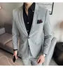 Set: Lapel Collar Plain Blazer + Tapered Dress Pants