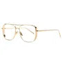 Double Bridge Square Metal Frame Eyeglasses