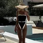 Spaghetti Strap Square-Neck Contrast-Trim Swimsuit