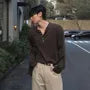 Long-Sleeve Round Neck Henley Plain T-Shirt