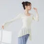 Long-Sleeve V-Neck Plain Ruffle Trim Dance Top