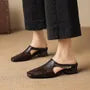 Faux Leather Cutout Chain-Detail Low-Heel Mules