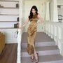 Sleeveless Stand Collar Tie Dye Slit Satin Midi Sheath Qipao