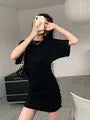 Short-Sleeve Crew-Neck Sheath Plain Mini Dress