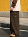 Mid Rise Plain Wide Leg Cargo Pants