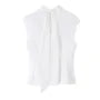 Sleeveless Collared Tie Neck Cutout Blouse