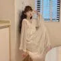 Long-Sleeve Lace Trim Nightgown