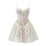 Spaghetti Strap Tie Waist Lace Mini A-Line Corset Dress