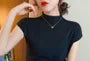 Short-Sleeve High Neck Plain Knit Top