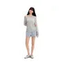 Long-Sleeve Off-Shoulder Plain Sheer T-Shirt