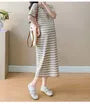 Maternity Short-Sleeve Collar Striped Midi T-Shirt Dress