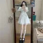 Puff-Sleeve Square-Neck Mini A-Line Lace Dress