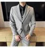 Set: Lapel Collared Single Breasted Blazer + Button Vest + Mid Rise Dress Pants