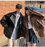 Couple Matching Collared Plain Panel Faux Leather Button Jacket