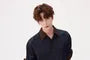 Elbow-Sleeve Contrast Collar Button-Up Shirt