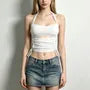 Halter Neck Plain Cut-Out Side Drawstring Slim-Fit Crop Camisole Top