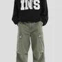 High Waist Plain Wide Leg Cargo Pants