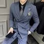 Set: Peak Lapel Striped Double-Breasted Blazer + Mid Rise Cropped Tapered Dress Pants