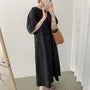Short-Sleeve Round Neck Plain Midi A-Line Dress