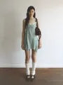 Spaghetti Strap Halter Beaded Panel Lace Mini A-Line Dress