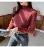 Maternity Long-Sleeve Mock Neck Plain Lettuce Edge Nursing Knit Top