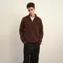 Mock Neck Plain Ribbed Half Zip Sweater