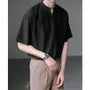 Elbow-Sleeve Notch Neck Plain Ribbed T-Shirt