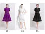 Short Sleeve Mock Neck Plain Crochet Lace Midi A-Line Dress