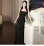 Spaghetti Strap Plain Ruched Maxi Bodycon Dress