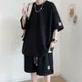 Set: Elbow-Sleeve Crew Neck Waffle T-Shirt + Sweatshorts