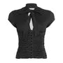 Short Sleeve Tie Collar Dotted Ruched Corset Crop Top